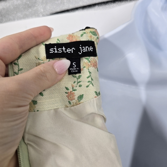 Sister Jane Button Front Mini Dress Vintage Floral Brocade Print Size S - Picture 9 of 12